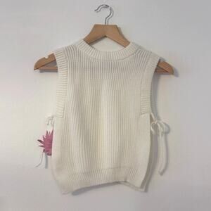 TERRA Cream Knit Sweater Vest Side Tie NWT